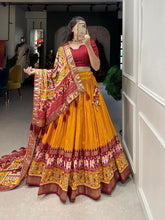 Tussar Silk Lehenga For Patola Print With Foil Work